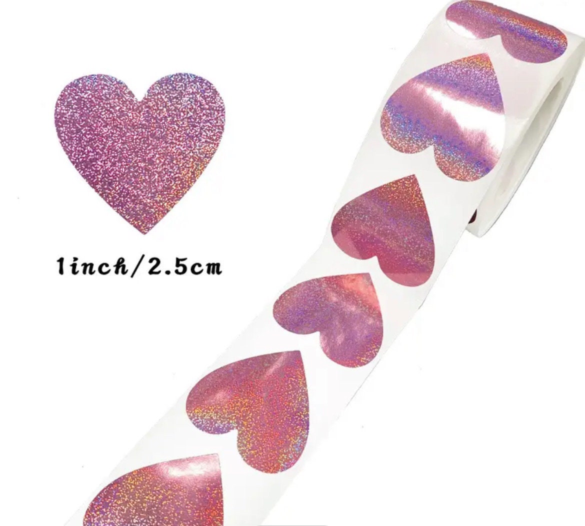 Heart rose pink sparkly craft stickers, 25mm