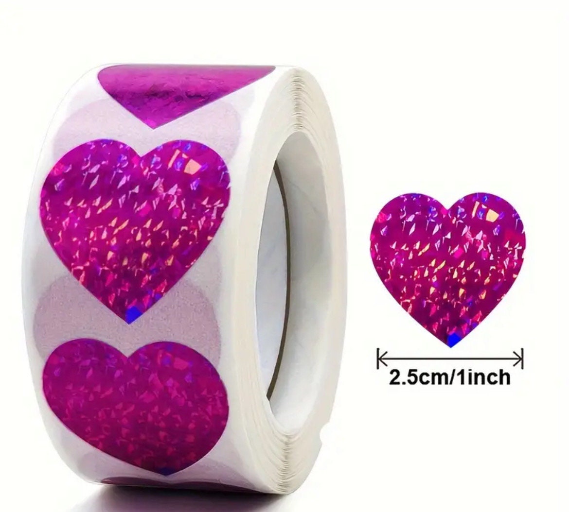 Heart deep pink sparkly craft stickers, 25mm