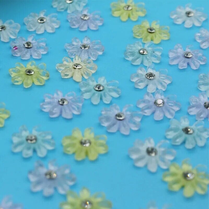 Rhinestone pastel resin flower cabochons, 11mm