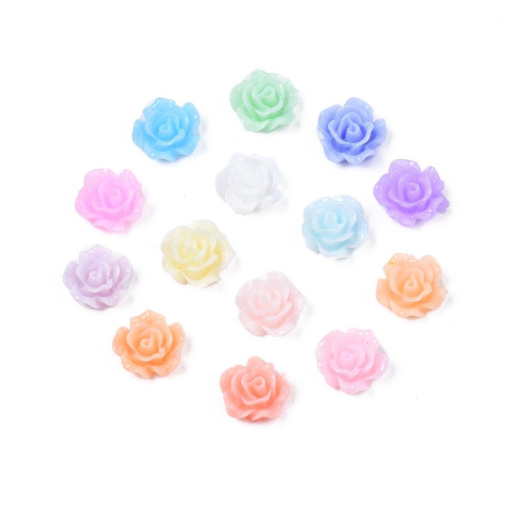 flower cabochons, tiny 6mm mixed