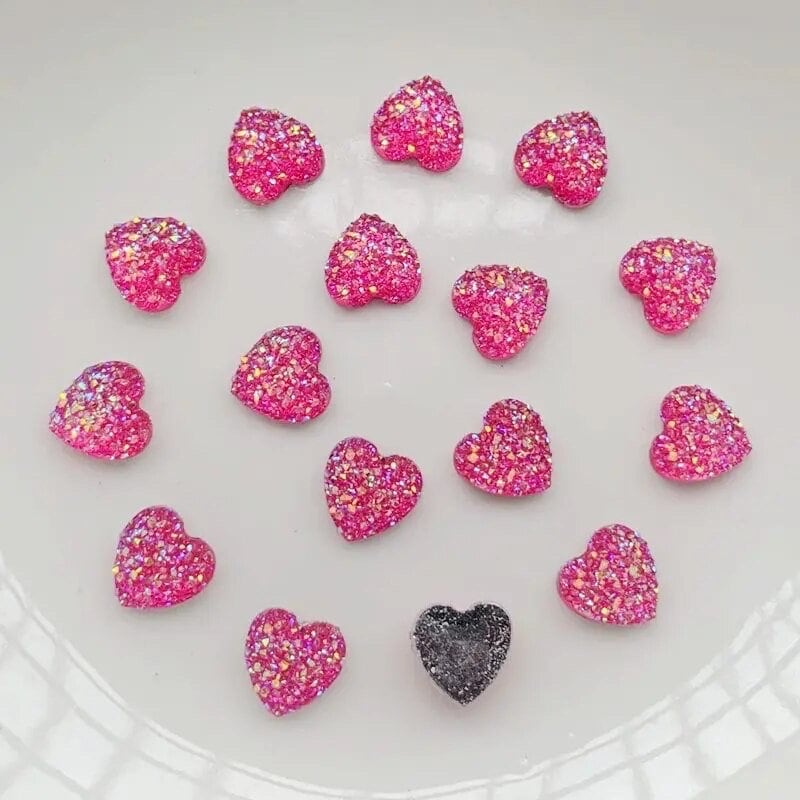 Pink heart embellishments, deep pink 8mm glitter