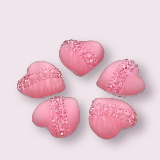Pink patterned heart cabochons, 2cm