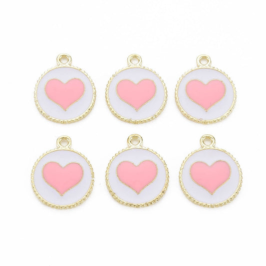 Round charms with heart, pink