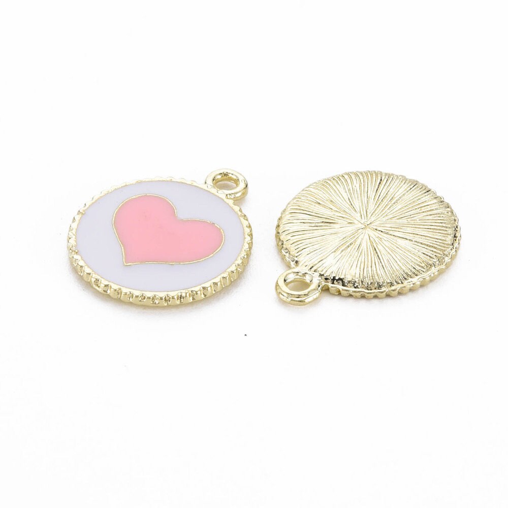 Round charms with heart, pink