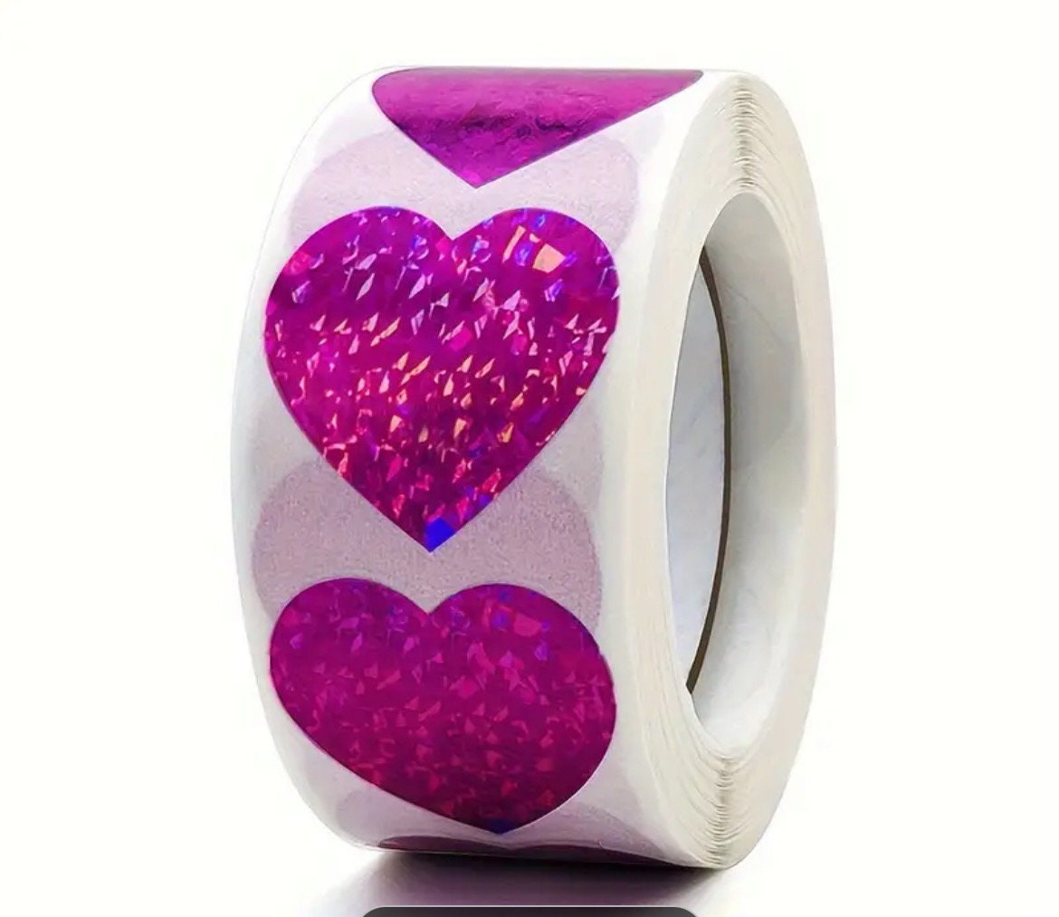 Heart deep pink sparkly craft stickers, 25mm