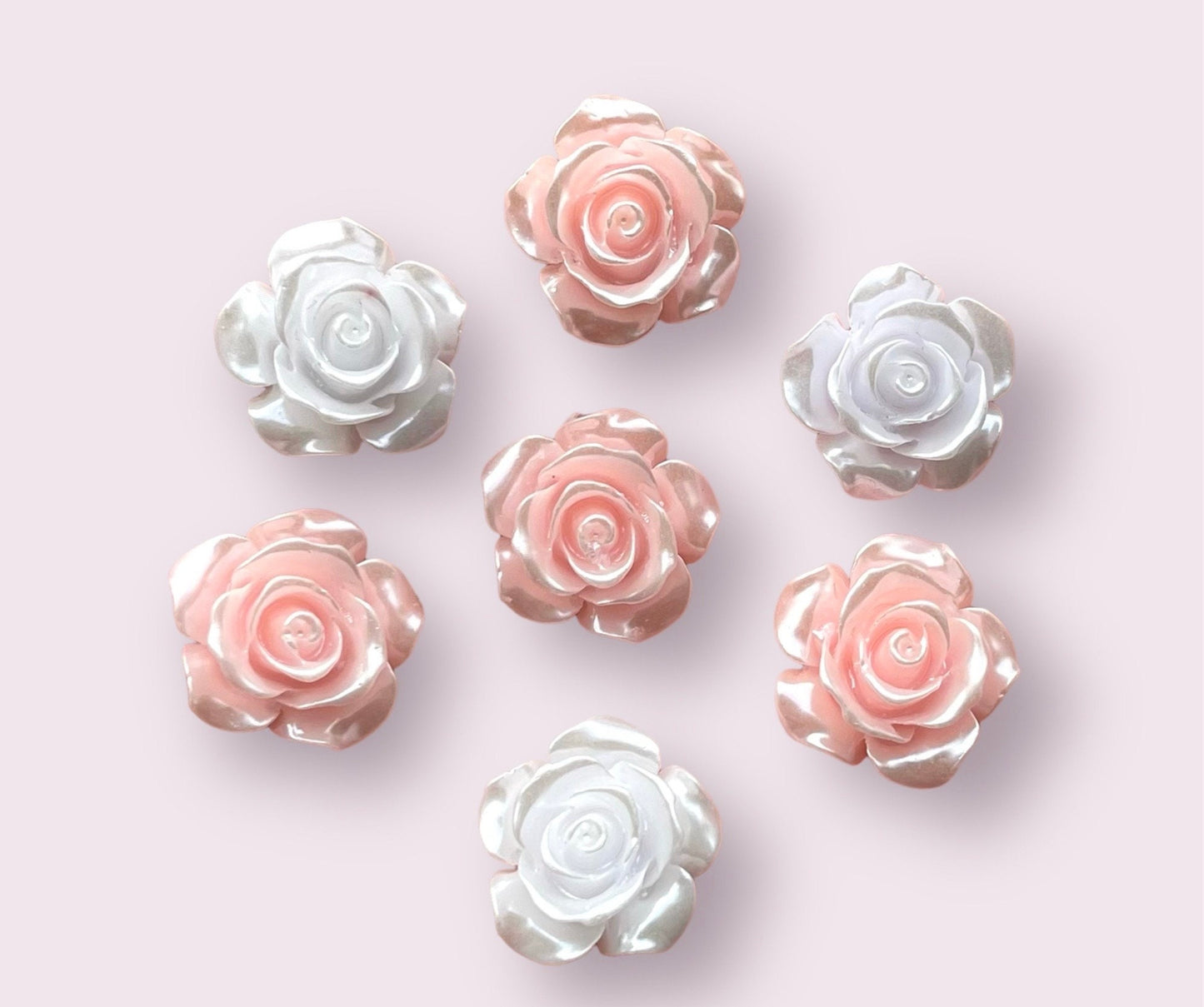 Pink and white rose cabochon, 14mm