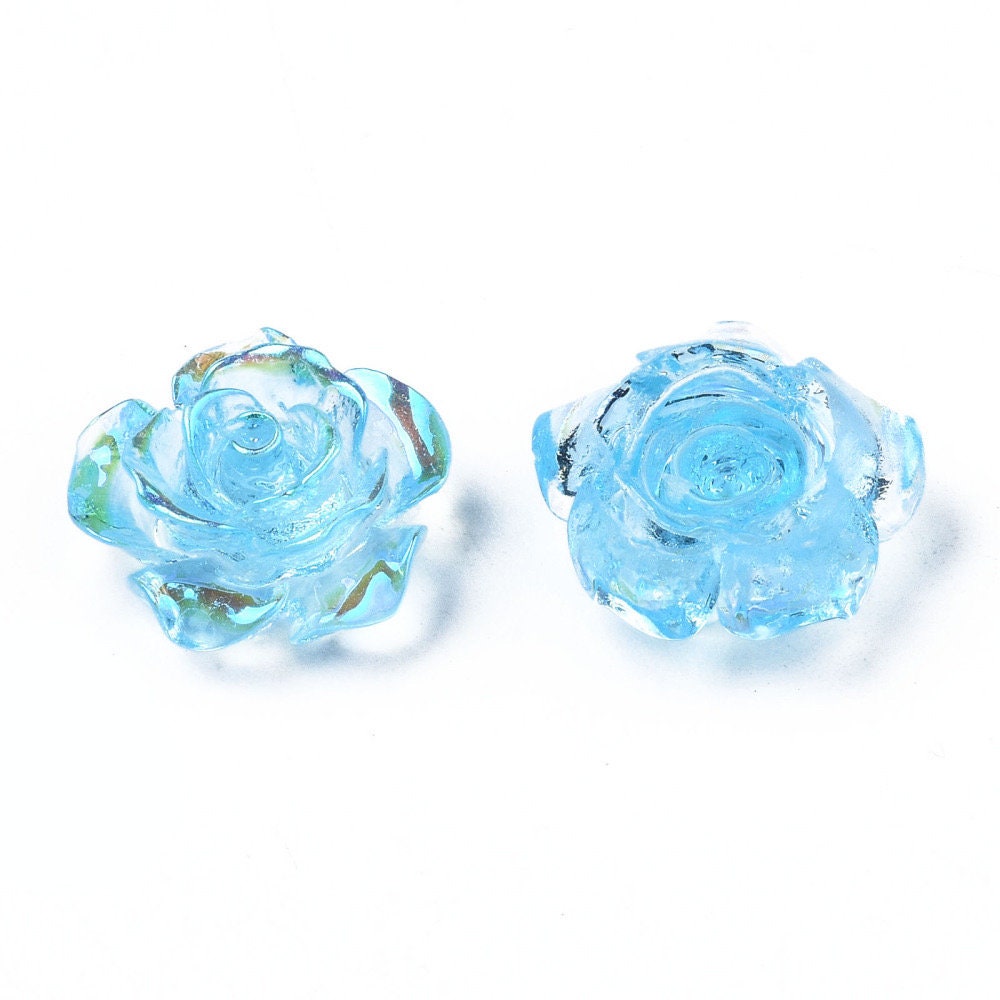 Blue rose flower cabochon, 15mm n,