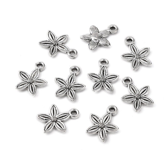Silver antique style flower charms, 13mm