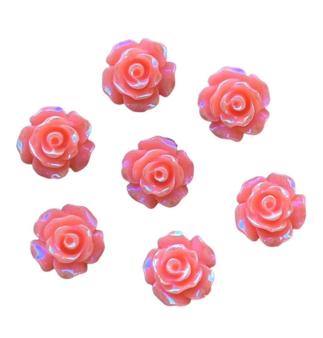 Orange rose flower cabochon, 10mm