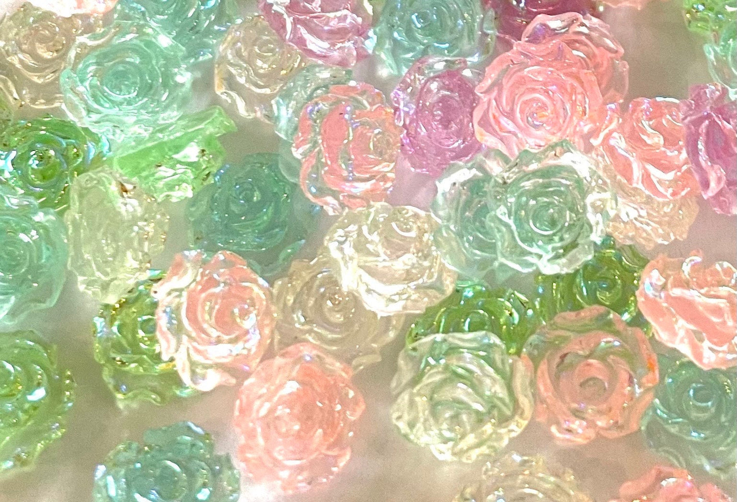 Pastel pink rose flower cabochon, 8mm lustre