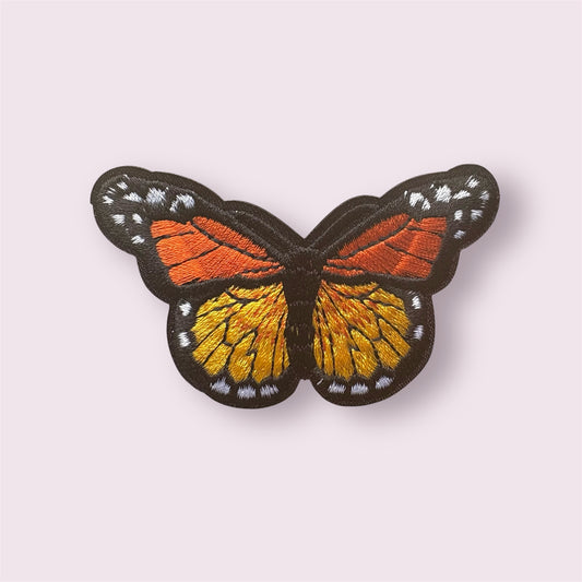 Orange butterfly patch, 8cm iron on