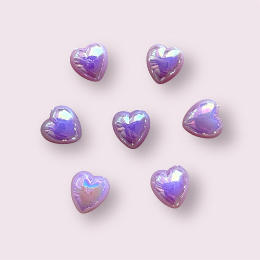 Lilac Heart pearlised cabochons, 10mm