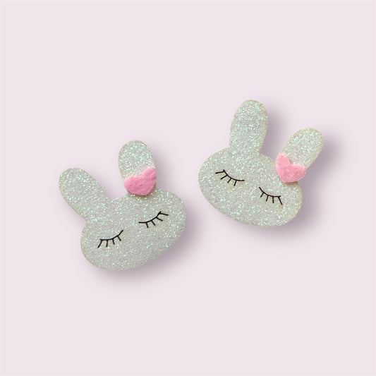 Rabbit fabric applique patch, glitter white