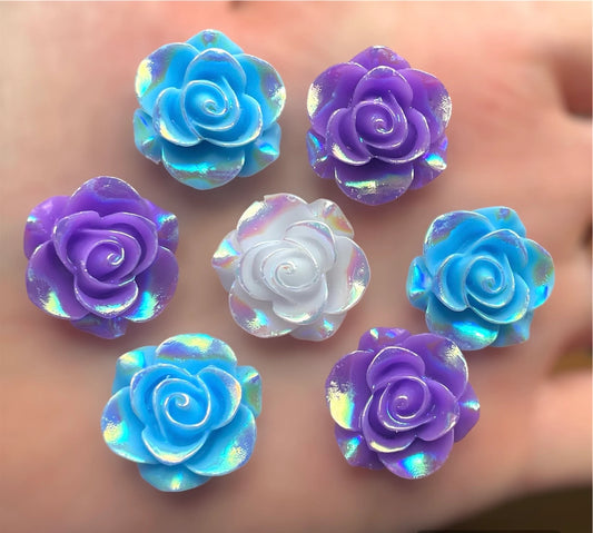 Blue and purple rose cabochons, 20mm