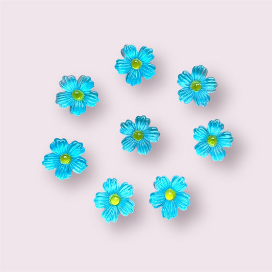 Blue glass effect resin flower cabochons, 9mm