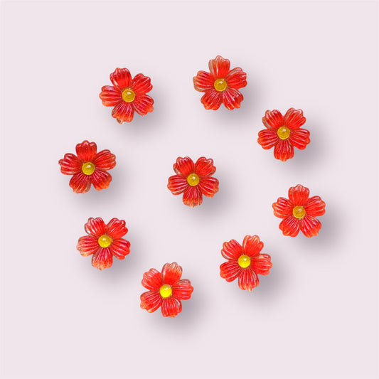 Red glass effect resin flower cabochons, 9mm