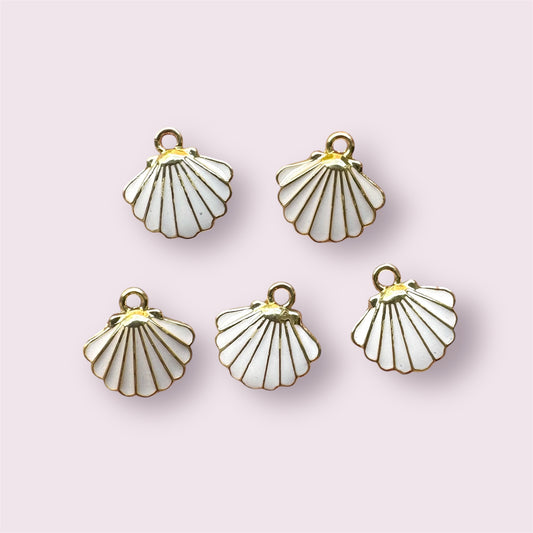 Seashell enamel charms, 13mm white