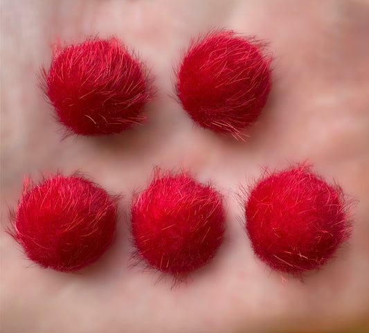 Fluffy round embellishments, red 16mm