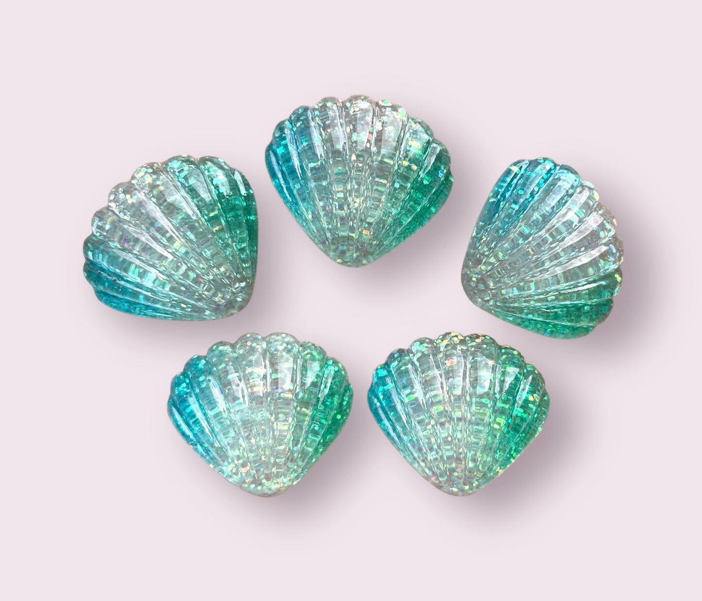 Shell cabochons, green/blue, 20mm