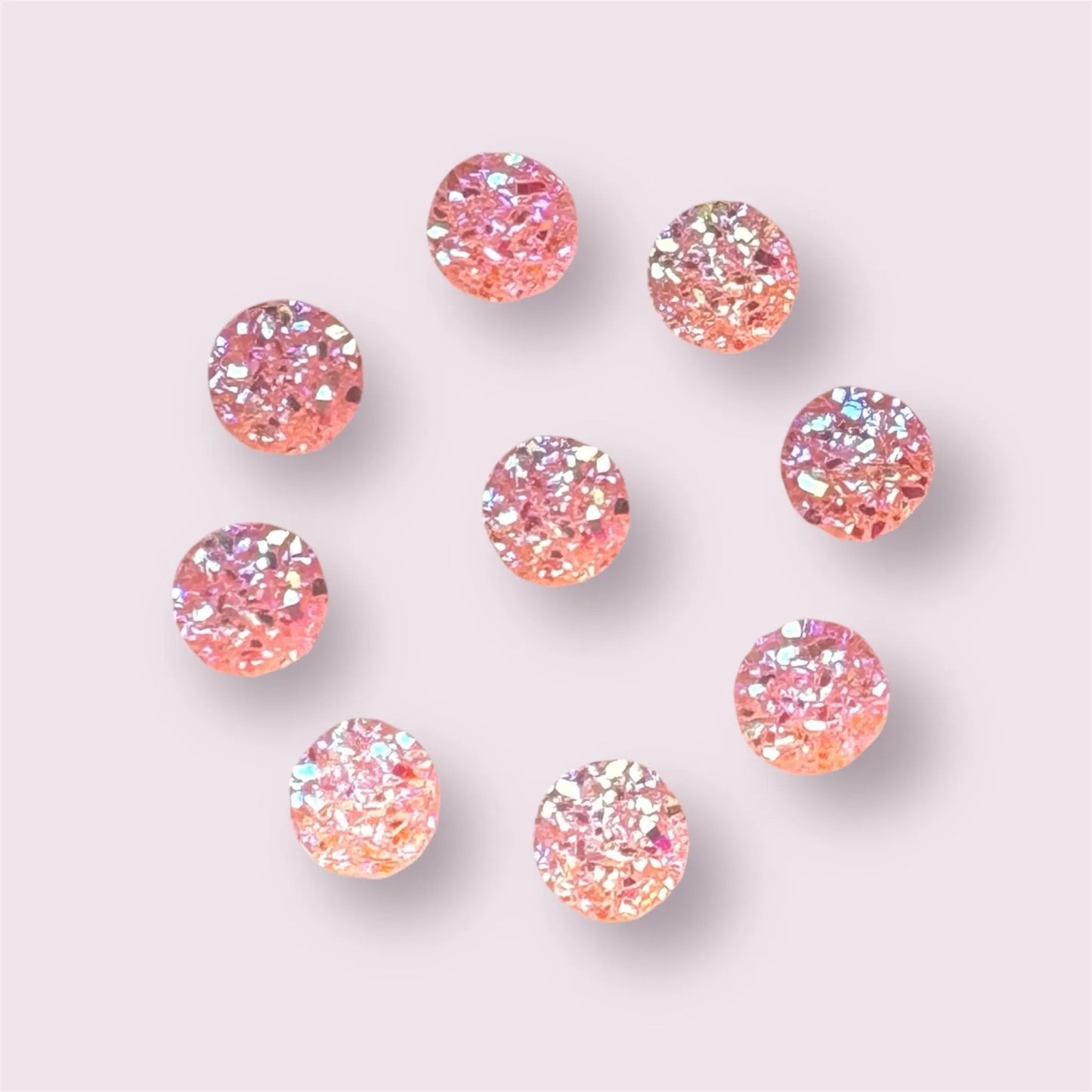 Pink round glitter cabochon, 8mm