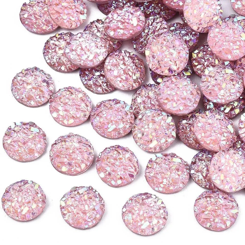 Pink round glitter cabochon, 8mm