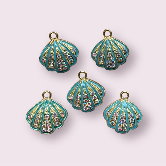 Seashell enamel charms, 17mm blue