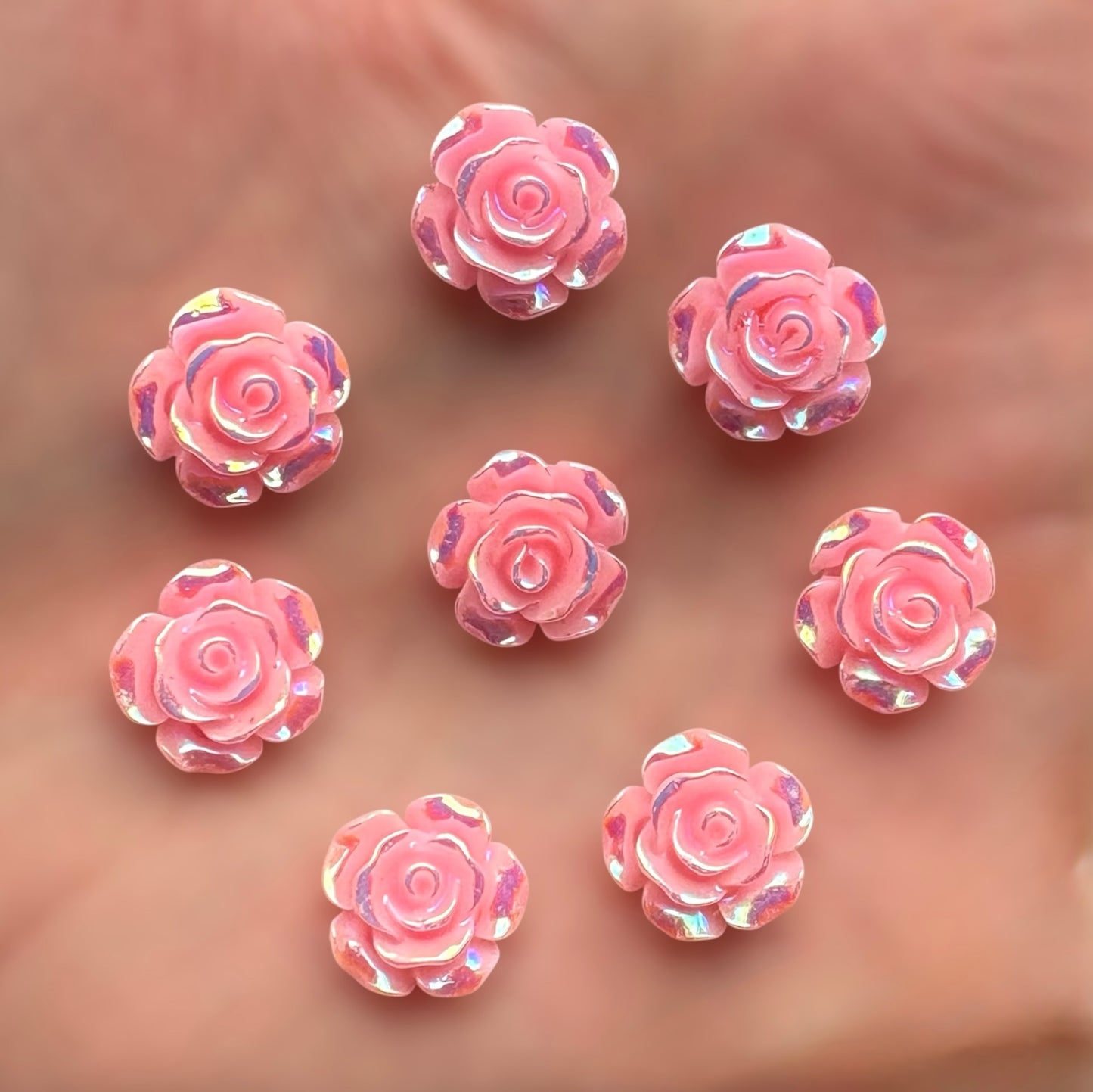 Pink rose flower cabochon, 12mm
