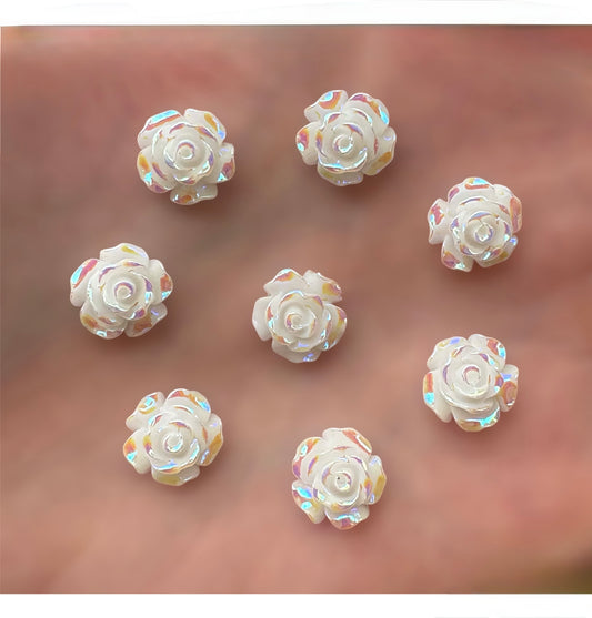 White rose flower cabochon, 10mm