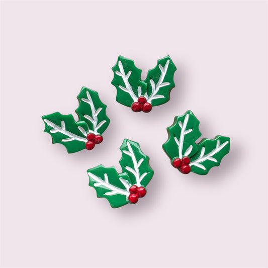 Holly leaf resin cabochons, 26mm