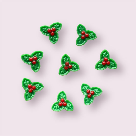 Holly leaf resin cabochons, mini 10mm