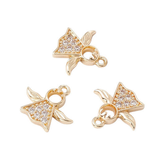 Angel charms, cubic zirconia, 13mm