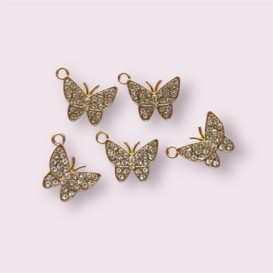 Butterfly charms, gold rhinestone, 20mm