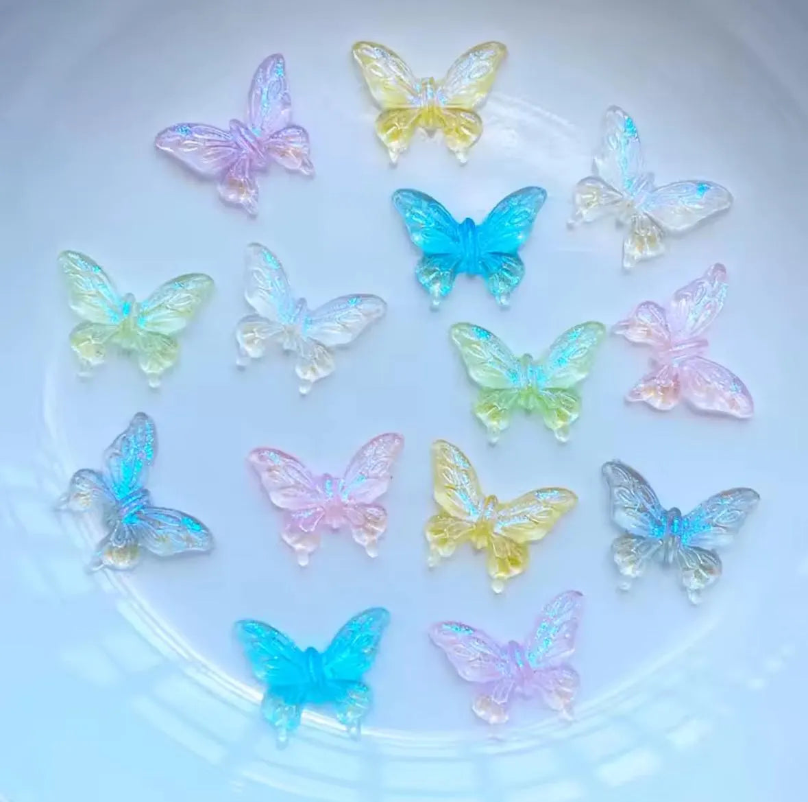 Butterfly cabochons, multi coloured mix, 13mm