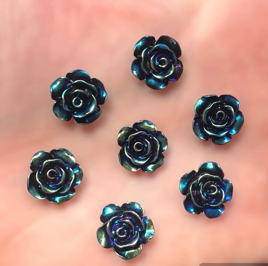 Black rose flower cabochon, 12mm