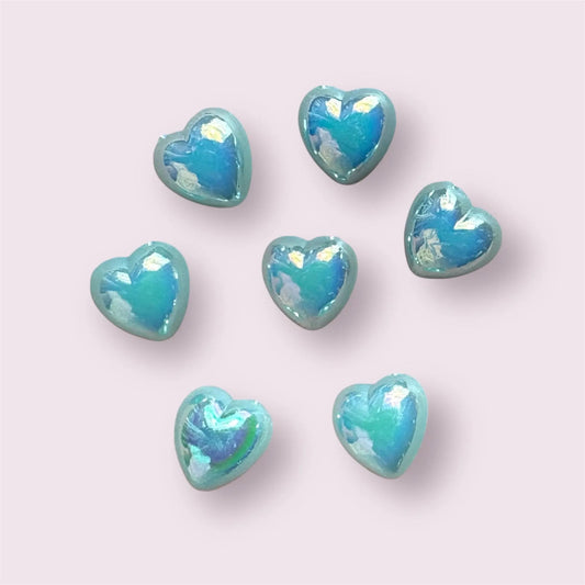 Blue Heart pearlised cabochons, 10mm
