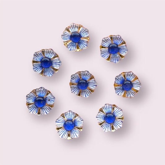 Blue glass effect flower embellishments, 12mm