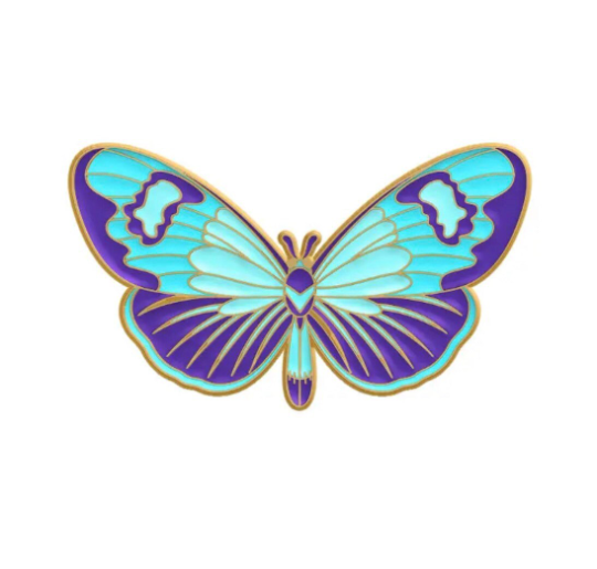 Blue butterfly pin badge