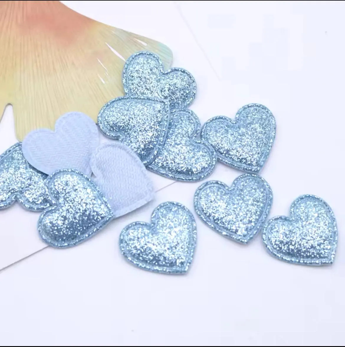 Glitter fabric hearts, Blue 22mm