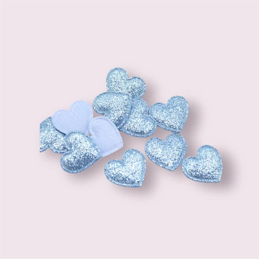 Glitter fabric hearts, Blue 22mm