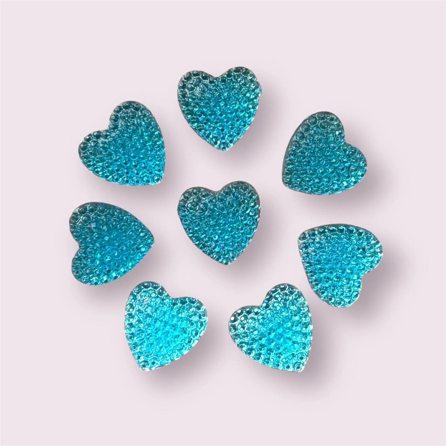 Blue heart cabochons, 13mm