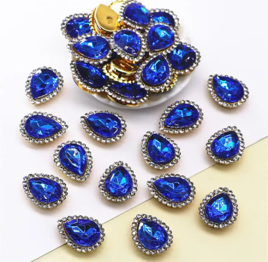 blue rhinestone teardrop cabochons, 18mm