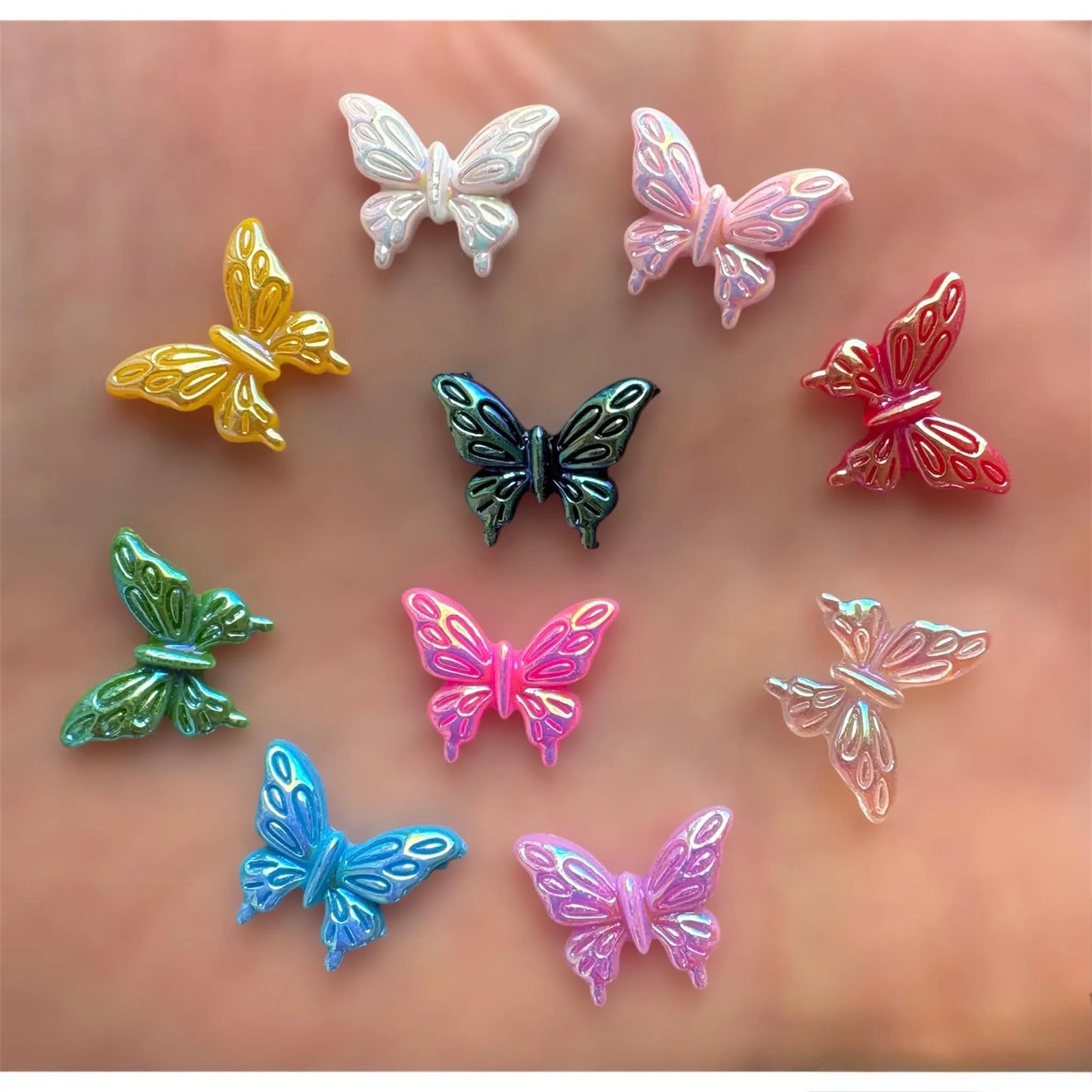 Butterfly cabochons, mixed colour, 13mm