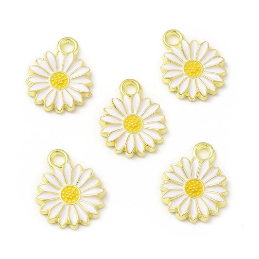 white daisy charms, 17mm gold tone