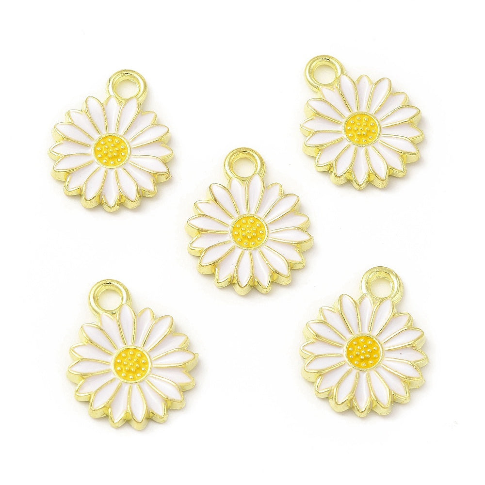 white daisy charms, 17mm gold tone