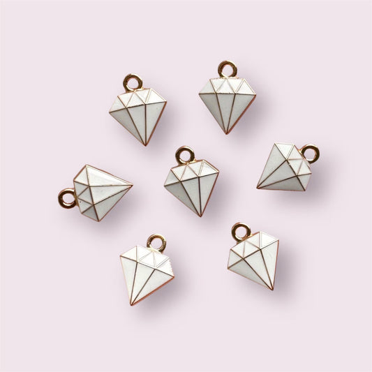 Diamond enamel charms, white 15mm