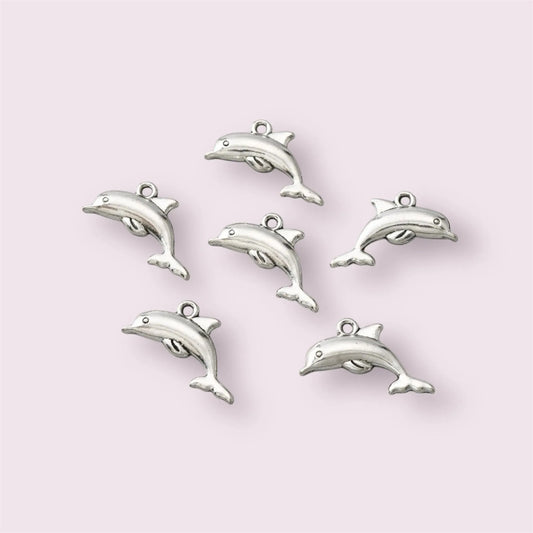 Dolphin charms, silver alloy,