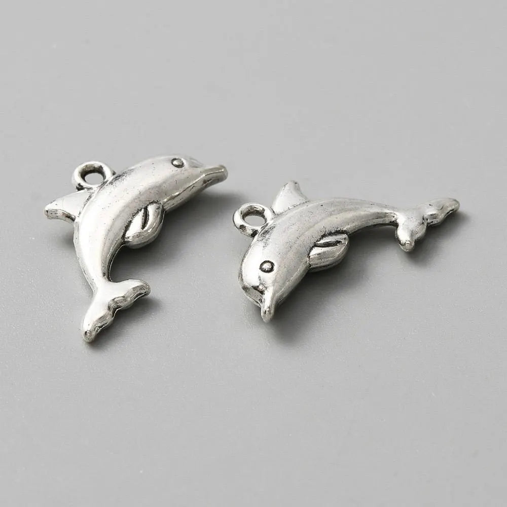 Dolphin charms, silver alloy,