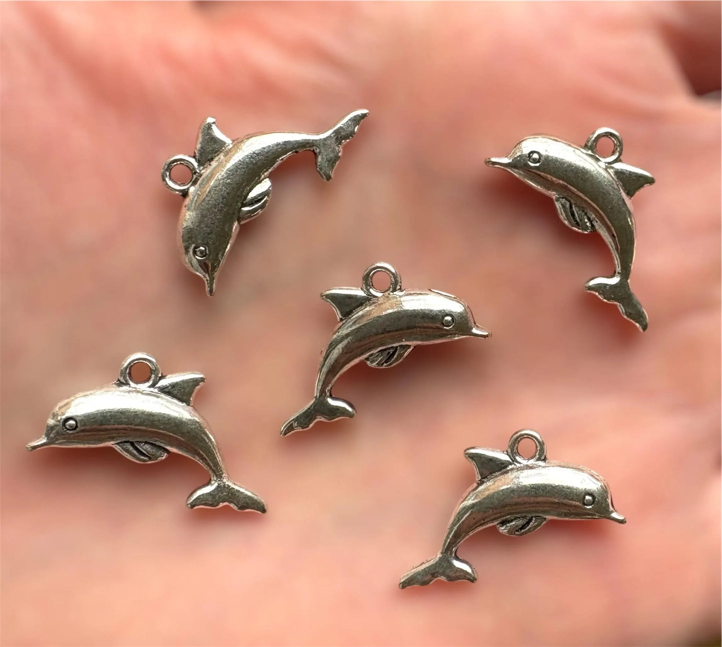 Dolphin charms, silver alloy,