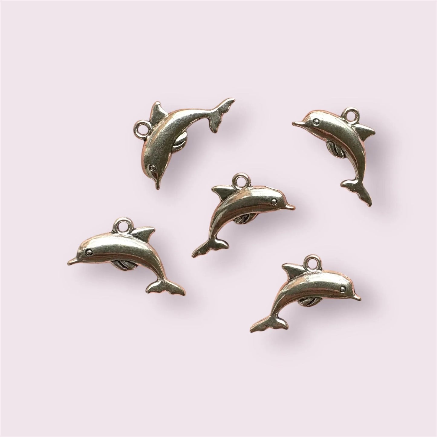 Dolphin charms, silver alloy,