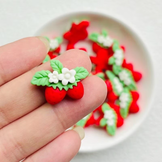 Strawberry and flower cabochon, 24mm